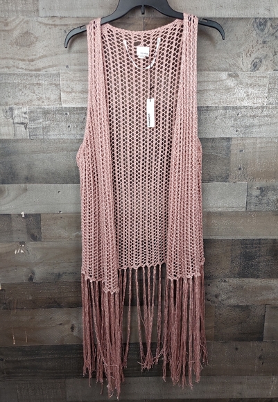Sonoma Crochet Open Sleeveless fringe/Vest Cardigan